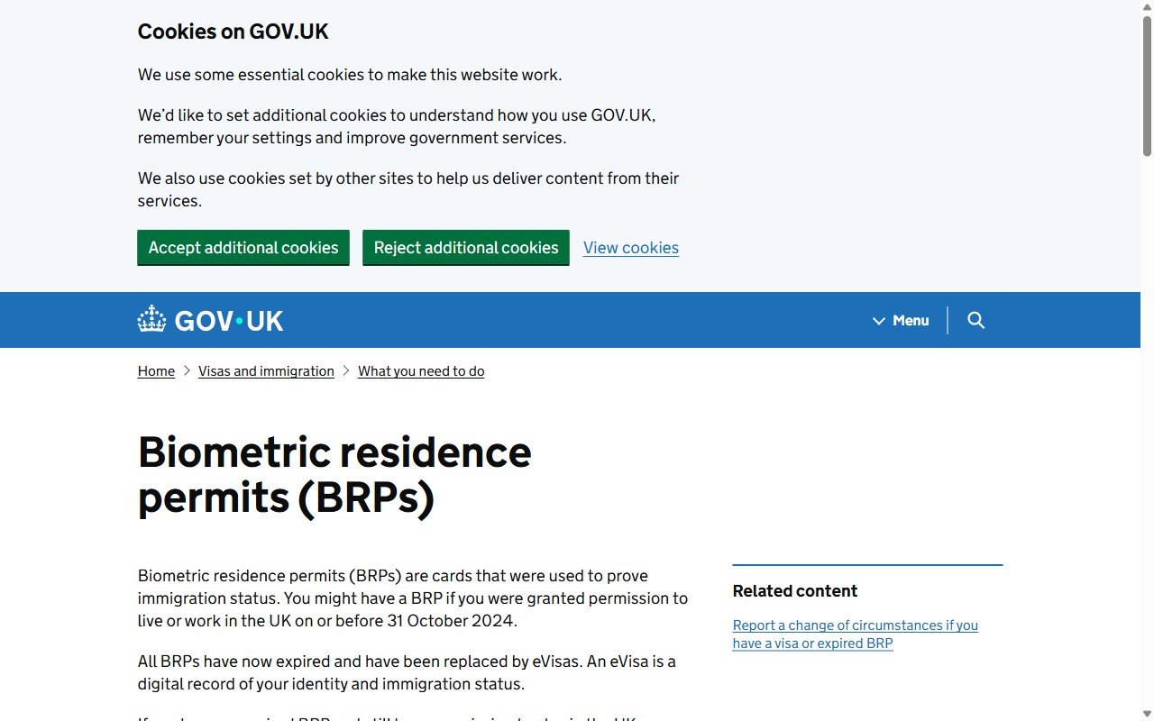 BRP挂失页面 - gov.uk