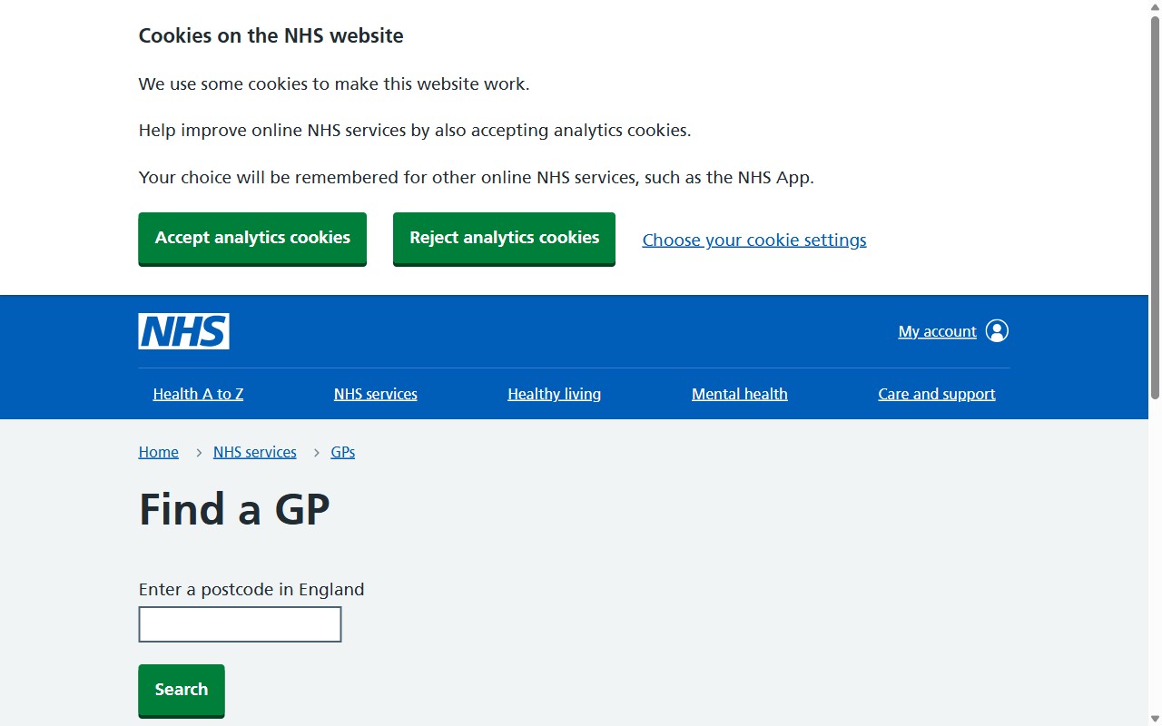 NHS GP查找页面
